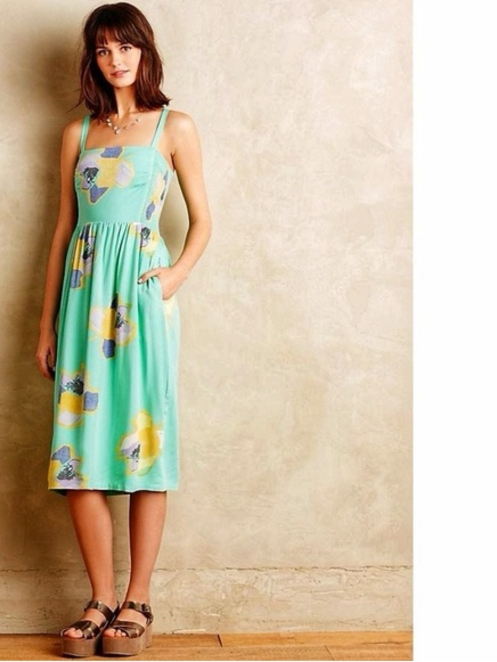 Corey Lynn Calter Sketchbook Floral Midi Dress SP Anthropologie Green Boho